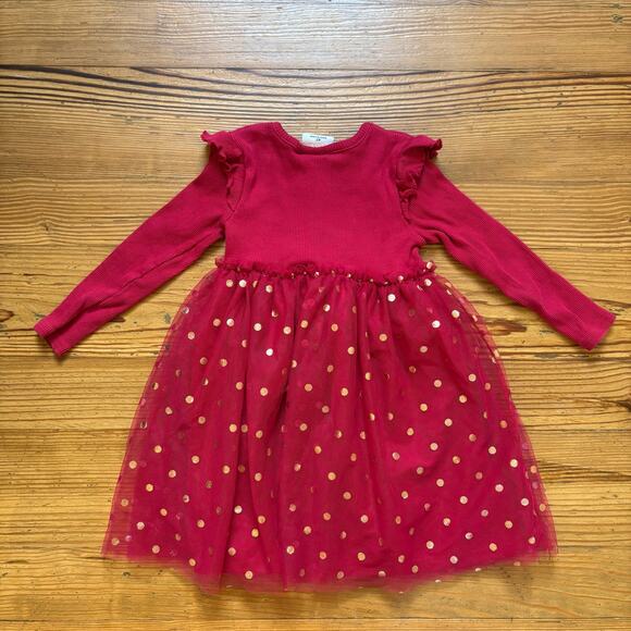 Madison Layne red ribbed gold polka dot long sleeve tutu dress SIZE 4T - Picture 5 of 5